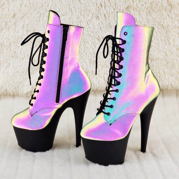 Reflective Platform 7" High Heel Ankle Boots - Picture 7 of 16